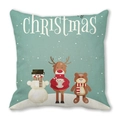 Housse de coussin de Noël carrée avec bonhomme de neige renne et ours sur fond vert clair - 45x45cm / Trio de Dessin Animé de Noël (16)