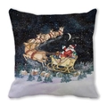 Christmas pillow cover with Santa and reindeer over a snowy village in navy blue - Reindeer Sleigh Over Snowy Village (17)