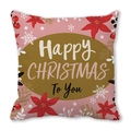 Detail of pink Merry Christmas pillowcase featuring red poinsettia and snowflake patterns - Pink Happy Christmas Floral (2)