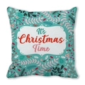 Detail of Christmas pillowcase featuring botanical print and It's Christmas Time text - Teal Christmas Time (13) / 18x18 Inch