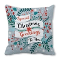 Detail of Christmas pillow cover with pine branches berries and seasonal greetings text - White Special Christmas Greetings (14) / 18x18 Inch