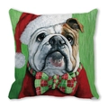 Christmas bulldog pillowcase with oil painting style dog in festive hat and bow tie - 18x18 Inch / Bulldog Oil Painting Style (Style 8)