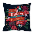 Detail of floral patterns and ribbon print on navy blue peach skin pillowcase - Dark Blue Special Birthday Mum (8) / 18x18 Inch
