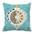 Detail of teal Christmas pillow case featuring mid-century modern geometric ornament print - Teal Geometric Hanging Ornament (40) / 18x18 Inch
