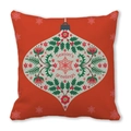Detail of red Christmas pillowcase featuring Season's greetings text and floral pattern - Red Teardrop Decoration Greetings (28) / 18x18 Inch
