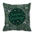 Detailed view of Season's Greetings artistic typography on green festive pillowcase - Dark Green Winter Festive Pattern (29) / 18x18 Inch