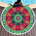 Rundes Mandala-Strandtuch mit grün-rotem Bohème-Muster und weißen Fransenquasten - Mandala Geometrisches Muster 11 (4710202293336)