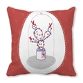 Detail of red Merry Christmas pillowcase with cactus illustration and heart patterns - Red Cactus Illustration (23) / 18x18 Inch