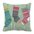 Detail of Christmas pillowcase with three colorful socks and number 16 on green background - Light Green Three Christmas Socks (21) / 18x18 Inch