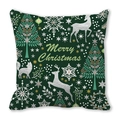 Green Merry Christmas pillow case with silver elk and golden stars print - Dark Green Silver Elk Print (31) / 18x18 Inch