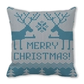 Square knitted Christmas reindeer pillow case in festive blue and white colorway - Blue White Knitted Reindeer Snowflake (20)