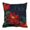 Christmas poinsettia pillowcase with Noel greeting on navy blue peach skin fabric - Dark Blue Poinsettia Art Word