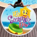Round beach towel with tassels featuring cartoon sun print and summer time lettering - Cartoon Sun and Lifebuoy Print (12)