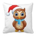 Housse de coussin chouette de Noël en velours peau de pêche blanc avec motif festif - 45x45cm / Hibou au Bonnet de Noël (9)