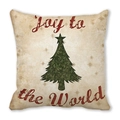 Joy to the World vintage beige Christmas pillowcase with a festive green tree print - Standard Square (45*45cm) / Green Christmas Tree Beige Retro Style (10)