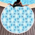 Serviette de plage ronde à motifs étoiles de mer bleues, corail et franges blanches - Motif Corail Étoile de Mer (10)