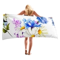 Microfiber floral beach towel featuring colorful daisy and cornflower prints for summer travel - Purple Flower And Daisy On White Style (8)