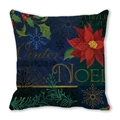 Winter themed cushion cover with red poinsettia and snowflakes on navy background - Dark Blue Snowflake Plant Greeting