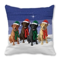 Christmas pillowcase featuring four cute Labrador dogs with Santa hats on snowy night - 18x18 Inch / Four Labradors Snow Background (Style 10)