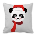 Housse de coussin de Noël motif panda avec bonnet rouge et écharpe en tissu peau de pêche - 45x45cm / Panda au Bonnet de Noël (10)