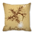 Retro beige Christmas throw pillow featuring holly berries and Merry Christmas text - Vintage Beige Hand-Drawn Holly (22)