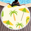 Round beach towel with palm trees, flip flops print and white fringe tassels - Beige Tropical Elements (11)
