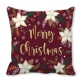 Burgundy Merry Christmas pillow case with golden text and festive floral prints - Red Christmas Floral Print (38) / 18x18 Inch