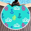 Asciugamano rotondo da spiaggia con stampa nautica blu, barca a vela e nappe bianche - Onda Nautica Blu Lago