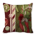 Quadratischer Leinenkissenbezug mit Vintage Weihnachtszuckerstangen und Pinienzapfen - Zuckerstange und Zapfen Schleife Stil (28)