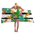 Thick tropical beach towel with stripes, monstera leaves and hibiscus flowers - Black White Stripes Tropical Plant (2)