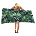 Thick tropical palm leaf print beach towel with deep blue background for vacation - Dark Blue Green Palm Leaves (3)