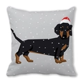 Housse de coussin de Noël motif teckel avec bonnet de Père Noël sur tissu peau de pêche - 45x45cm / Teckel Géométrique (11)