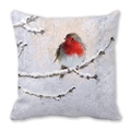 Winter robin bird print on square peach skin pillowcase for Christmas home decor - Robin on Tree Branch Style (9)