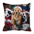 Cute Christmas puppies cushion cover made of soft peach skin fabric for holiday decor - 18x18 Inch / Three Christmas Puppies (Style 11)