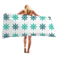 Extra großes weißes Strandtuch mit grün-blauem nautischen Steuerrad-Muster - 150x75cm / Schiffsrad Stil (7)