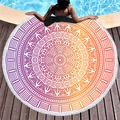 Asciugamano da spiaggia rotondo mandala con sfumatura viola arancio e nappe bianche - Stile Mandala Viola Profondo Arancione Brillante (11)