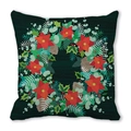 Detail van de kerstkrans kussenhoes met kerstster en dennenappels op groene stoffen textuur - Donkergroene Kerstster en Dennenappel (23)