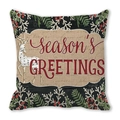 Detail van kerstkussensloop met krans, rendiermotief en Season's Greetings tekst - Zwart Hout Season's Greetings (36)