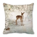 Deer and rabbit winter forest print cushion cover in soft peach skin fabric - Quiet Winter Deer Style (7)