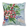 Detail van kerstkussensloop met zuurstokken, hulstbladeren en Merry Christmas tekstlabel - Zuurstokken en Hulst Merry Christmas (8)