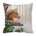Christmas squirrel print pillowcase featuring winter forest scene on peach skin fabric - Squirrel with Holly and Pinecone Style (10)