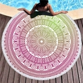Asciugamano da spiaggia rotondo mandala con nappe bianche e motivo geometrico colorato - Stile Mandala Magenta Verde Chiaro (12)