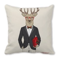 Housse de coussin Noël avec motif cerf en costume et lunettes sur fond blanc - 45x45cm / Monsieur Renne en Costume (13)