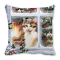 Square peach skin pillowcase with cute calico cat watching snowy Christmas scene - 18x18 Inch / Calico Cat by the Window (Style 17)