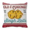 Christmas pillowcase with vintage sleigh bells design on white wood texture peach skin fabric - Standard Square (45*45cm) / Gold Sleigh Bells Retro Wood Grain Style (16)