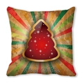 Square peach skin pillowcase with vintage Merry Christmas tree pattern on radial background - Vintage Three-Color Radial Red Tree (25)