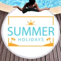 White circular beach towel with fringe and blue Summer Holidays print for vacation - Summer Holidays (10) / 150cm