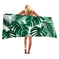 Thick oversized beach towel with green tropical palm and monstera leaf print - Fresh Green Leaves Style (1)