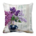 Peach skin floral pillowcase featuring purple lilacs in a blue ceramic vase print - Oil Painting Vase Purple Lilac