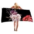 Floral microfiber beach towel with red roses and poppy pattern on black base - Red Rose And Poppy On Black Style (4)